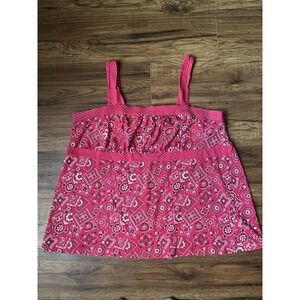 Y2K 90s 2X Pink Wide Strap Babydoll Top‎ Festival Cotton Paisley Western Cowgirl